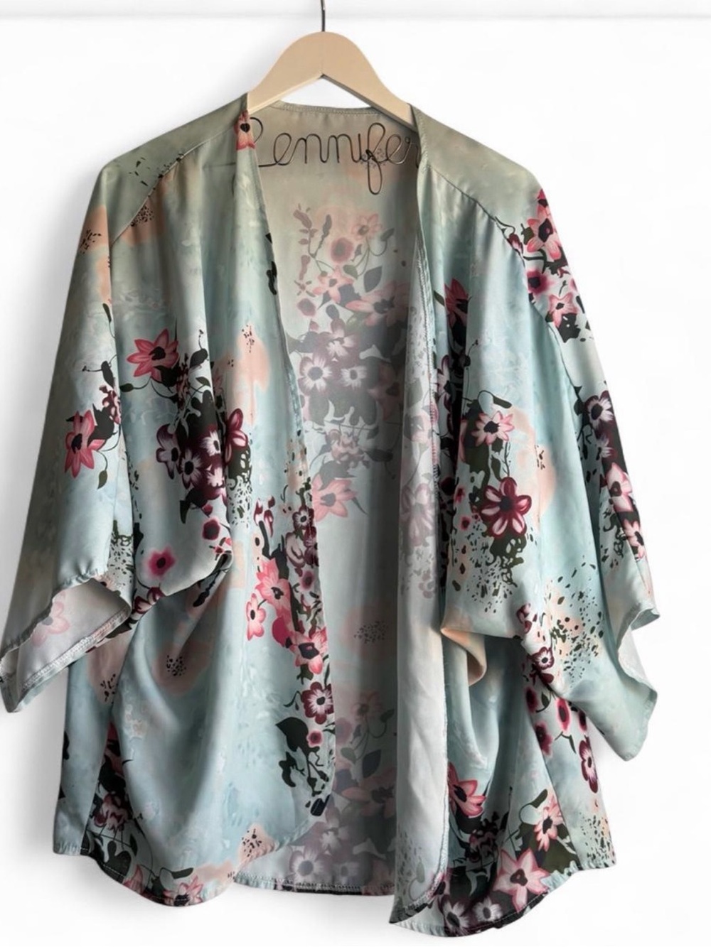 Floral Kimono Cardigan – Light Blue & Pink Floral Print